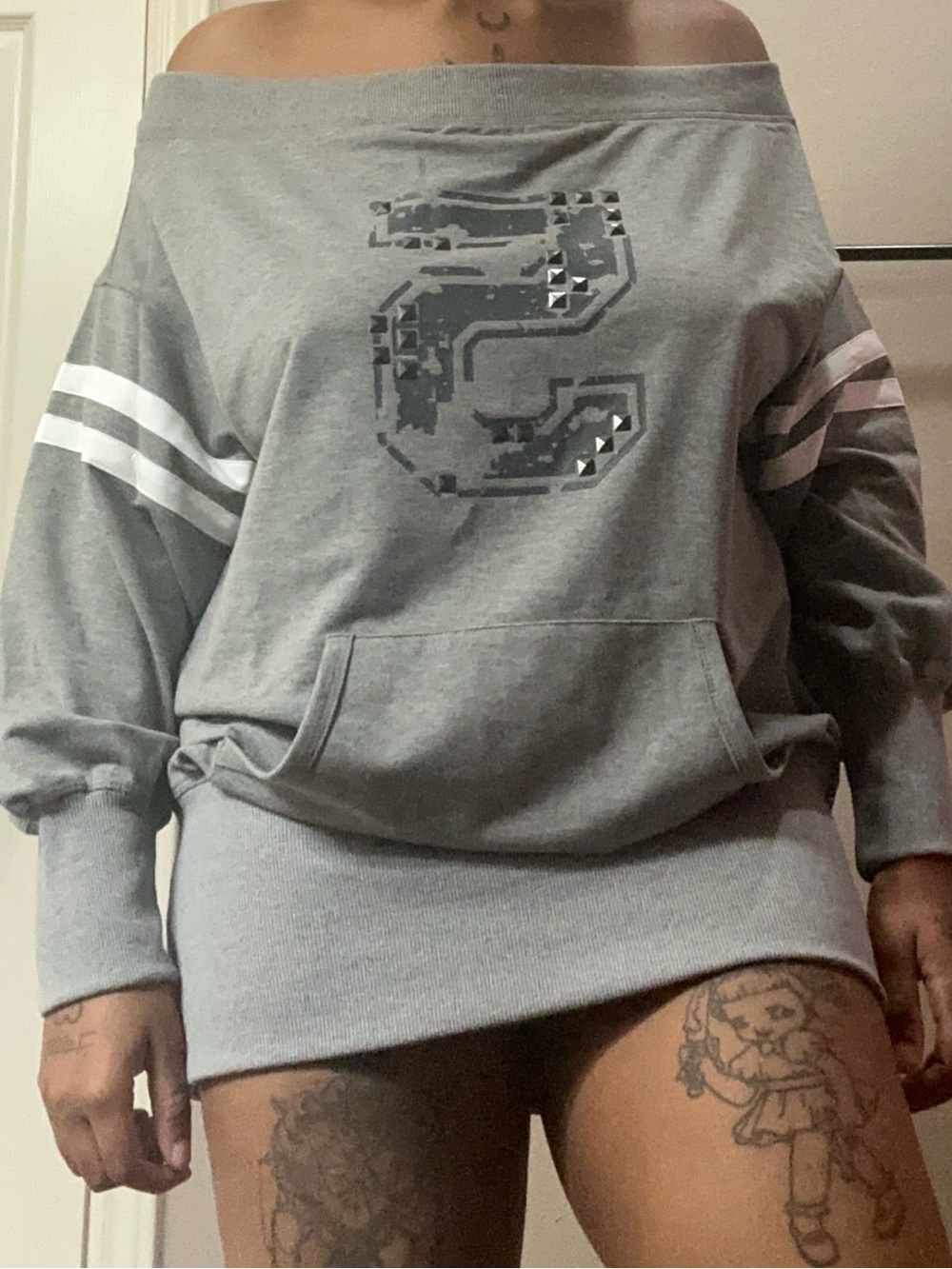 Y2k Current Mood Light Gray Ribbed Crewneck Sweatshirt